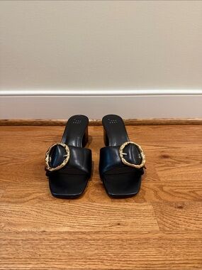 Black Slide Mules with Gold Decorative Buckle!  Dress up or down!